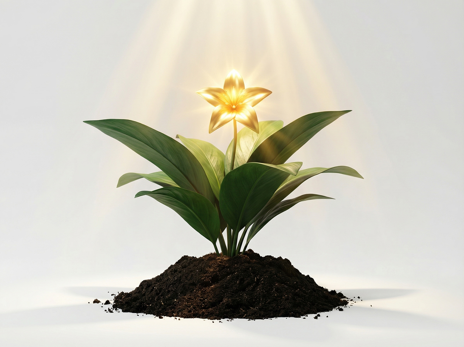 Glowing flower sprouting from rich soil
