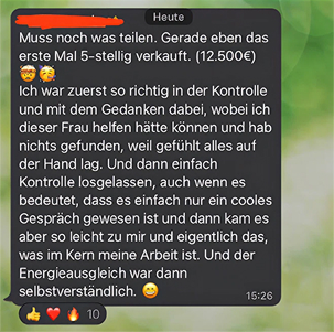 Text message about a successful sale.