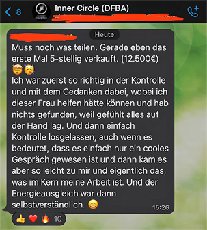 Conversation about a successful sale in a group chat.
