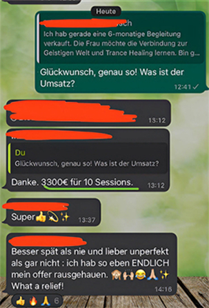 Conversation about a successful coaching session sale.