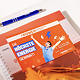 Promotional flyer on a desk with calendar.