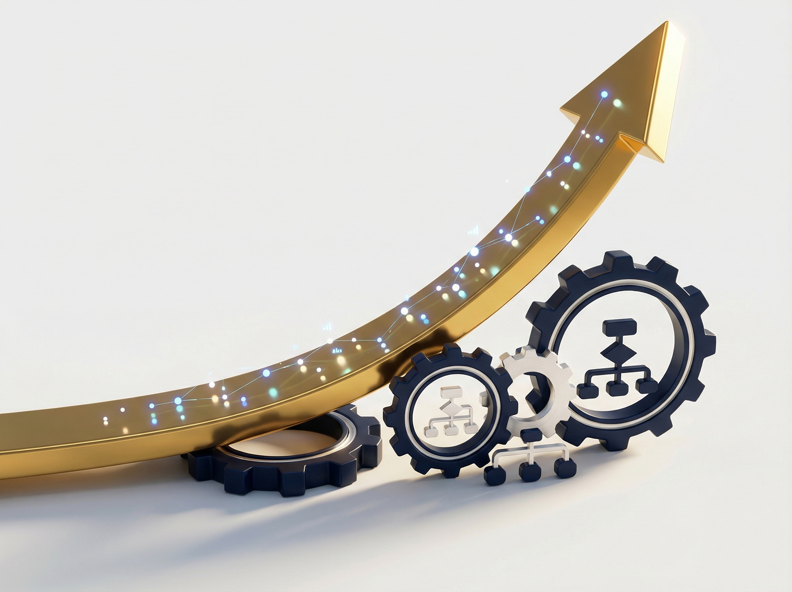 Growth chart with gears representing progress and strategy