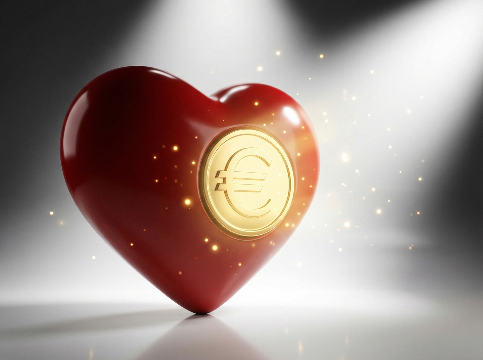 Red heart with a golden euro coin design.